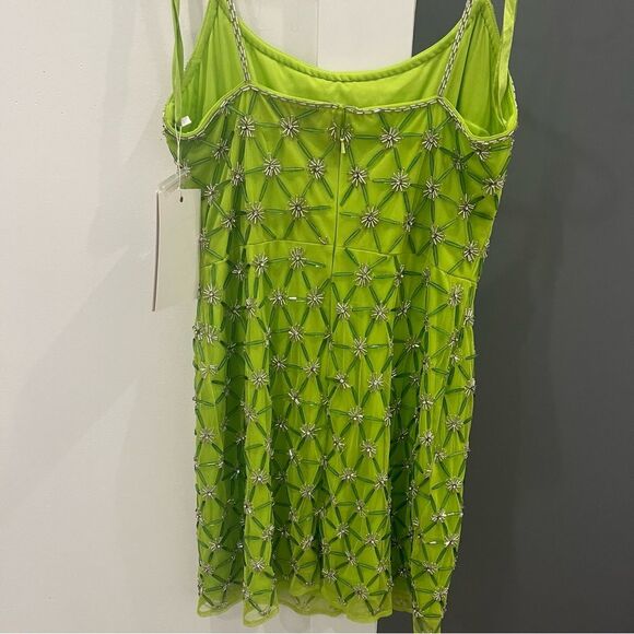 NWT Mac Duggal 10983 Neon Green Beaded Sleeveless Slip Mini Dress 8 - Picture 7 of 10